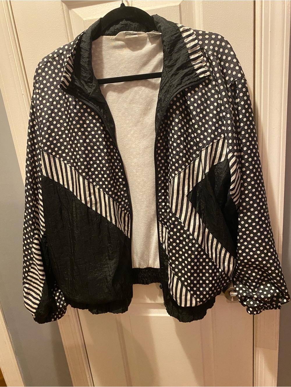 Vintage Blair Boutique Black & White Polka Dot Windbreaker Jacket size L
